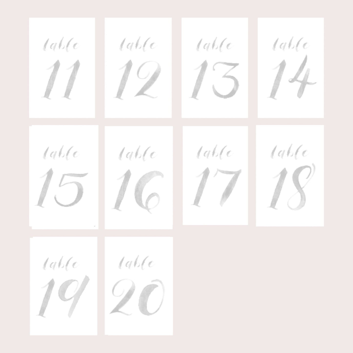 Grey Watercolor Table Numbers | Handmade Paper
