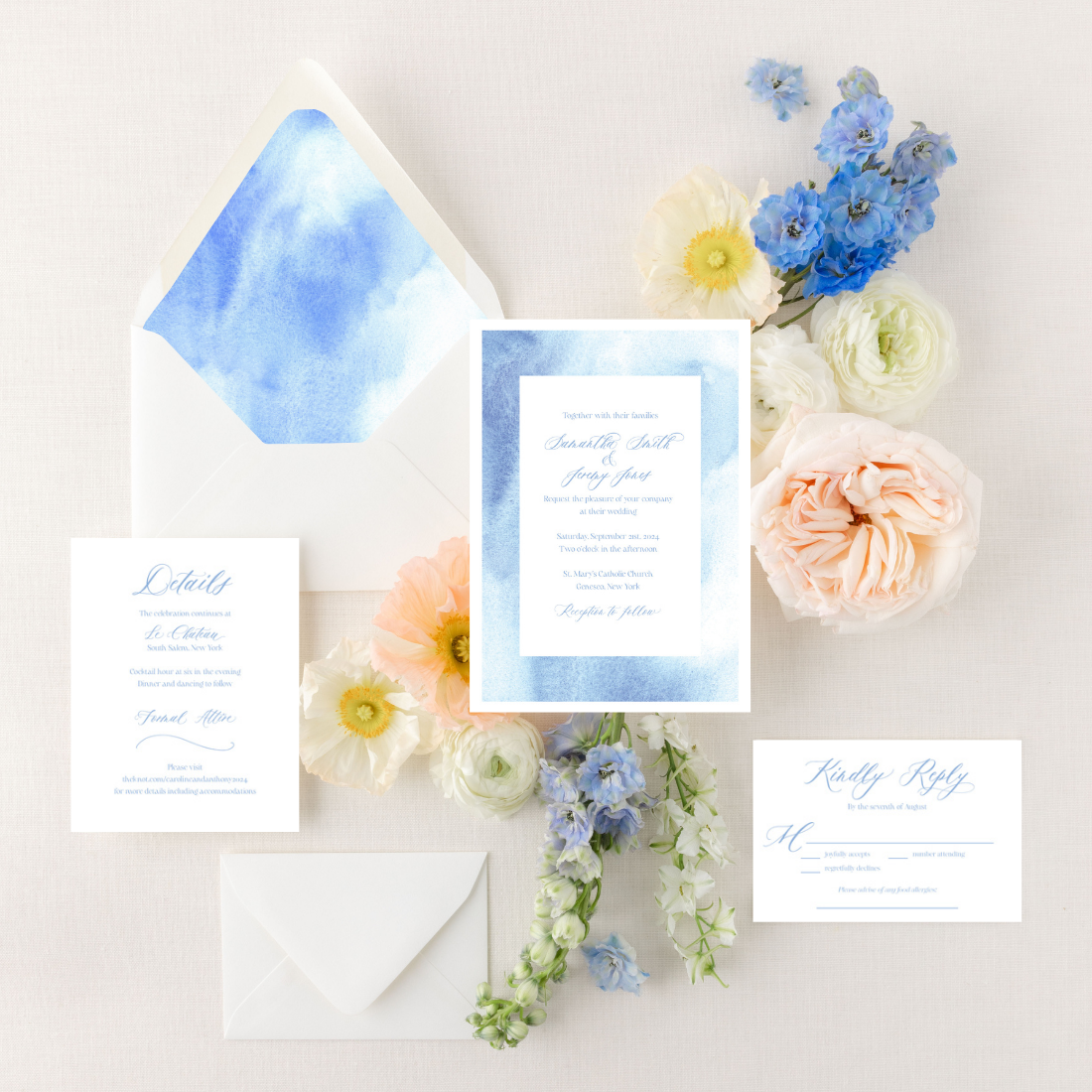 Blue Watercolor | Semi-Custom Watercolor Wedding Invitations