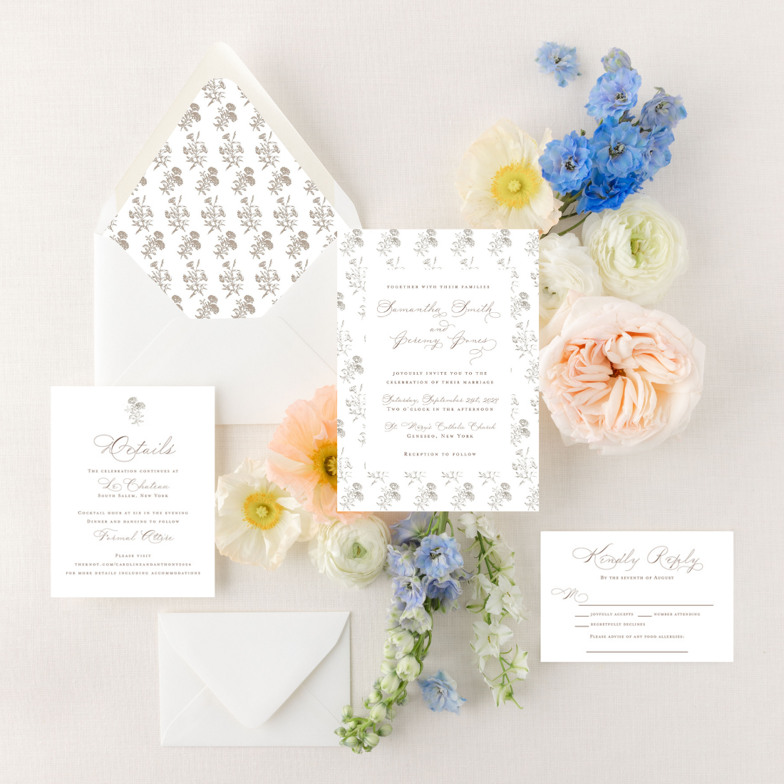 Neutral Toile | Semi-Custom Watercolor Wedding Invitations