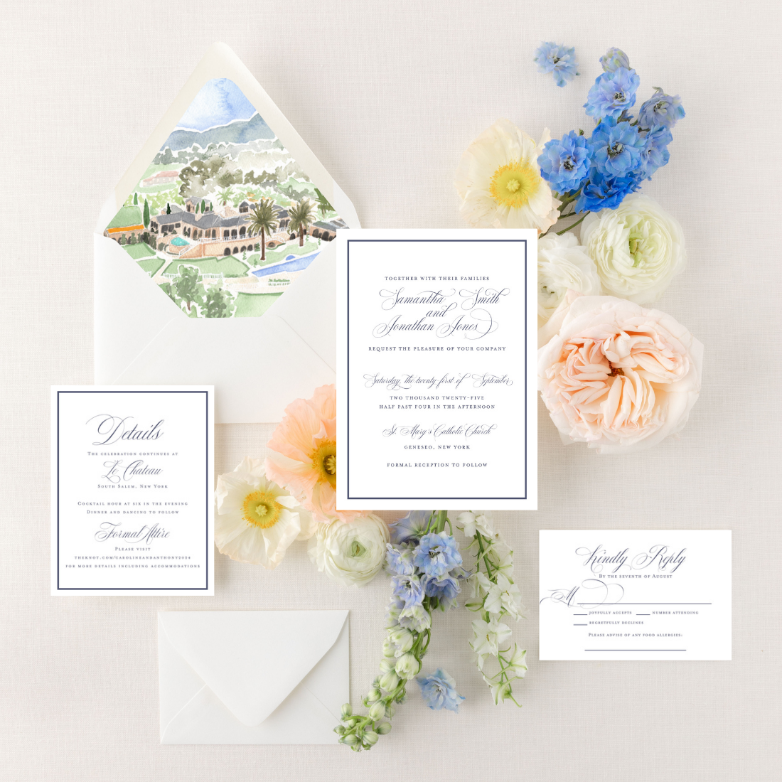 Calligraphy Collection 2 | Semi-Custom Watercolor Wedding Invitations | Custom Venue Artwork Included