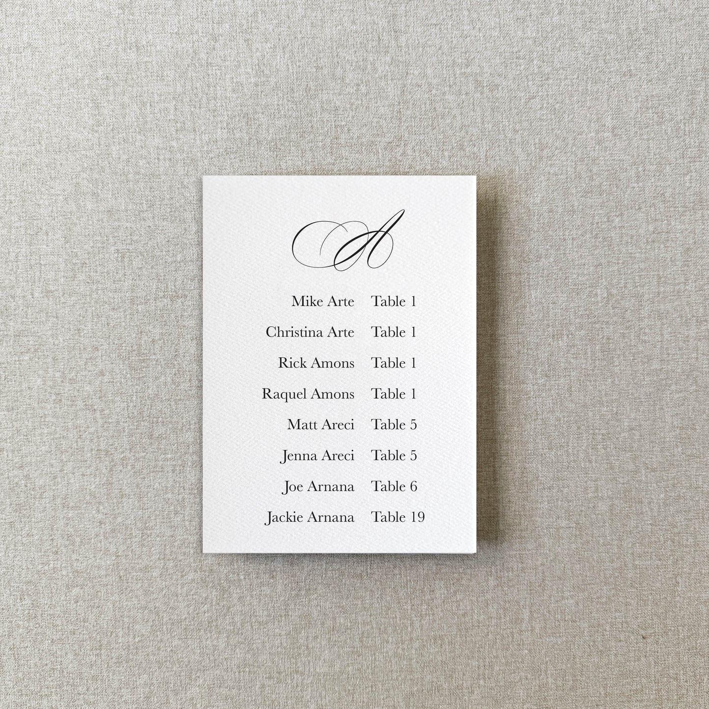 Handmade Paper Seating Chart Cards | Printed