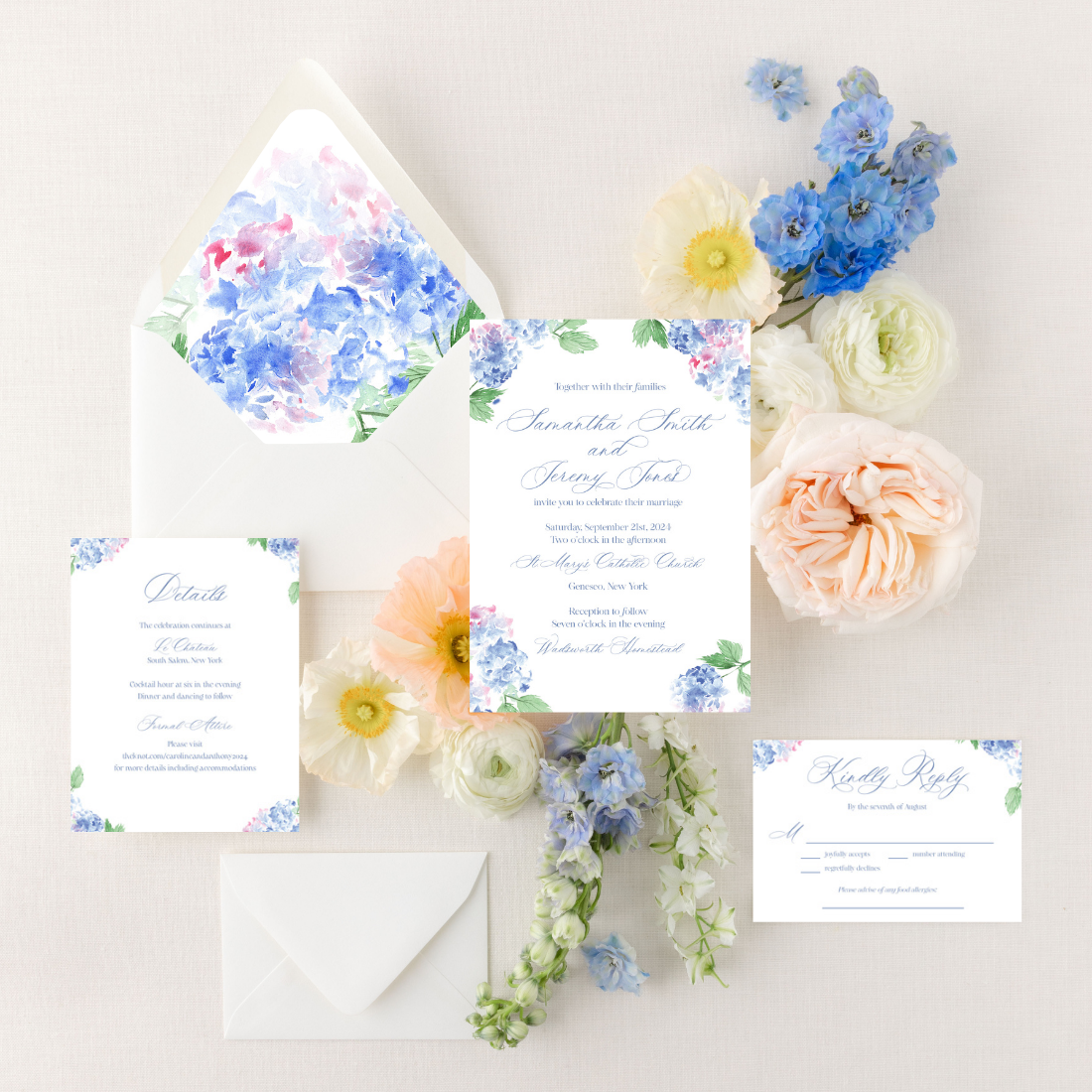 Hydrandgeas Watercolor | Semi-Custom Watercolor Wedding Invitations