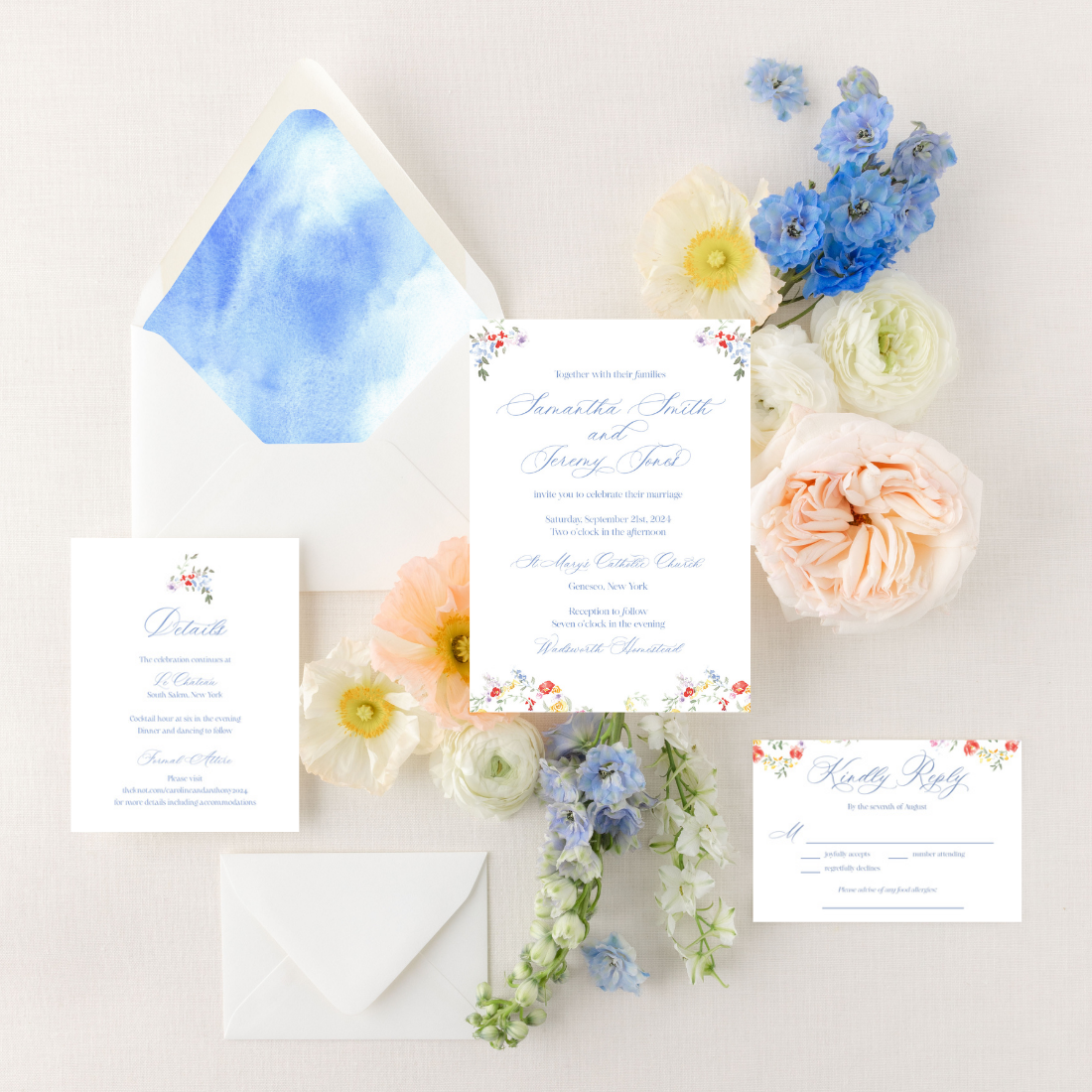 Bright Floral | Semi-Custom Watercolor Wedding Invitations