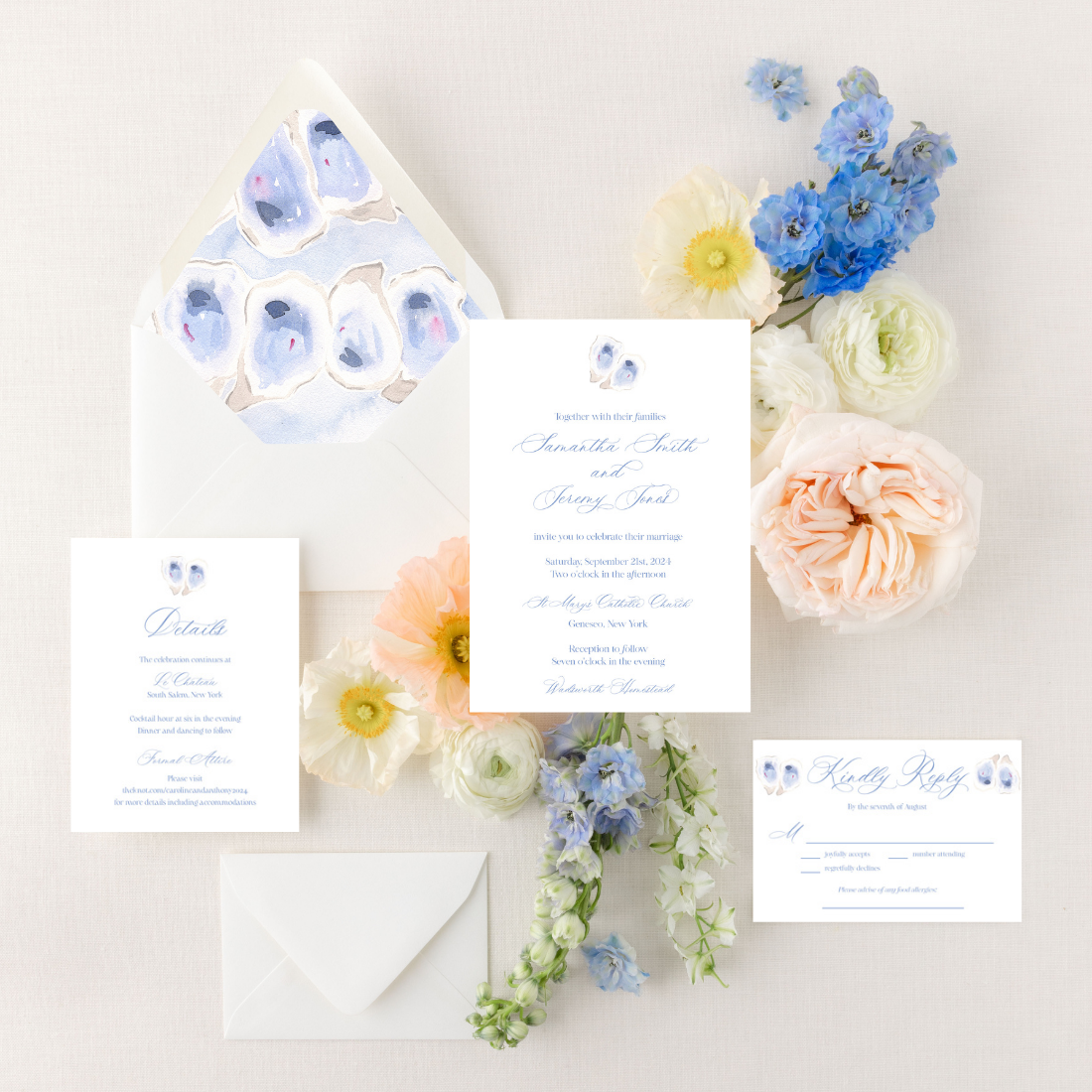 Oysters | Semi-Custom Watercolor Wedding Invitations