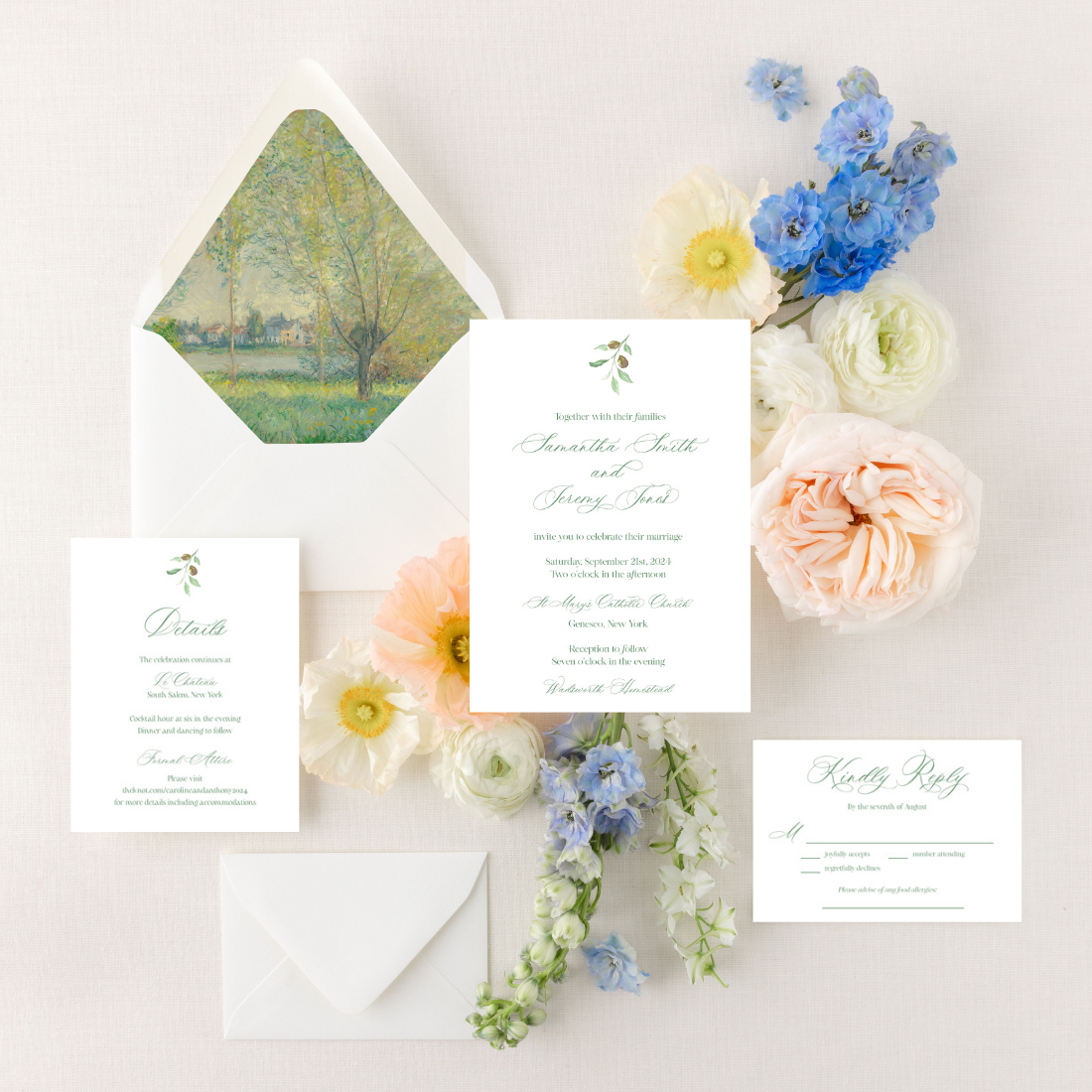 Olive Branch | Semi-Custom Watercolor Wedding Invitations
