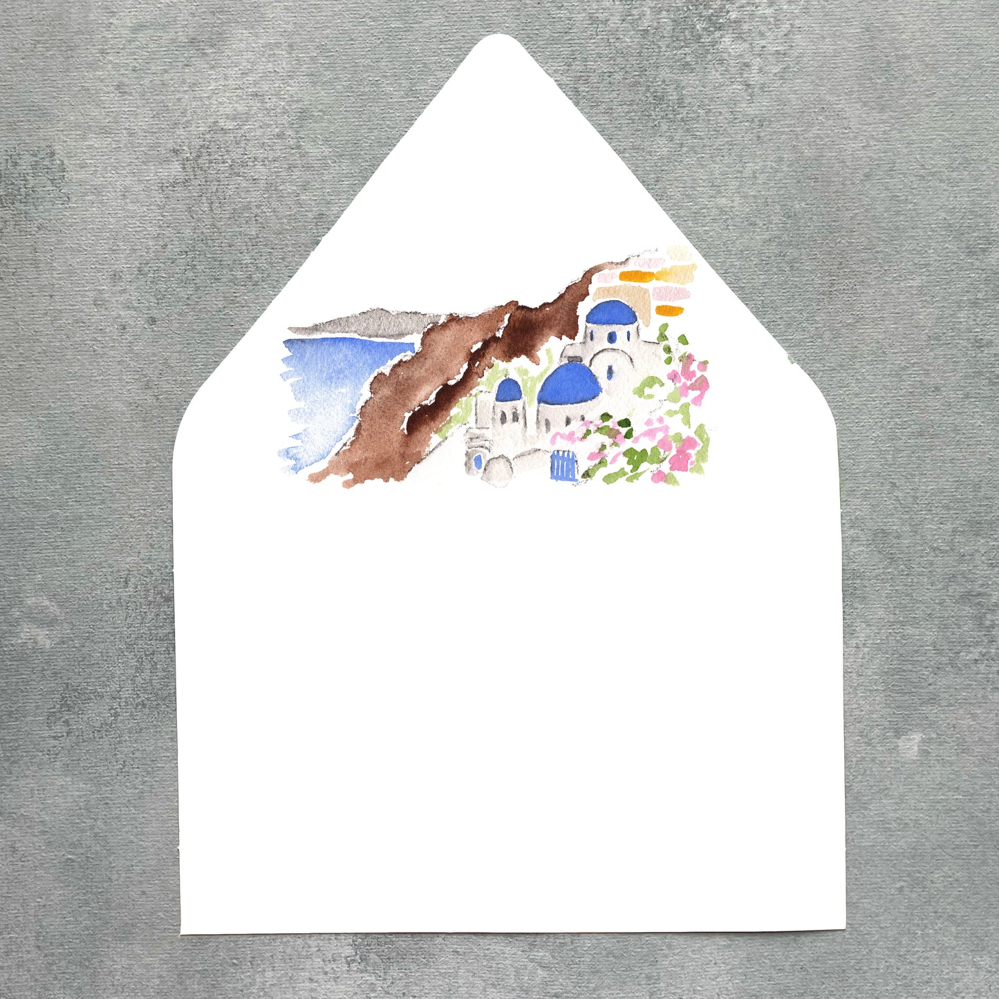 Santorini Greece Watercolor Euroflap Envelope Liner | Set of 10 | For 5x7” invitations