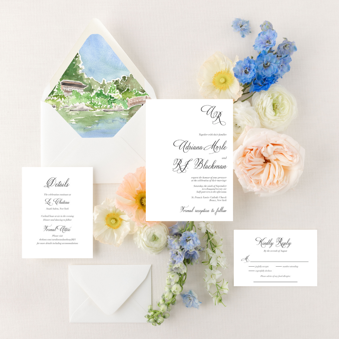 Classic Collection 2 | Semi-Custom Watercolor Wedding Invitations | Custom Venue Artwork Included