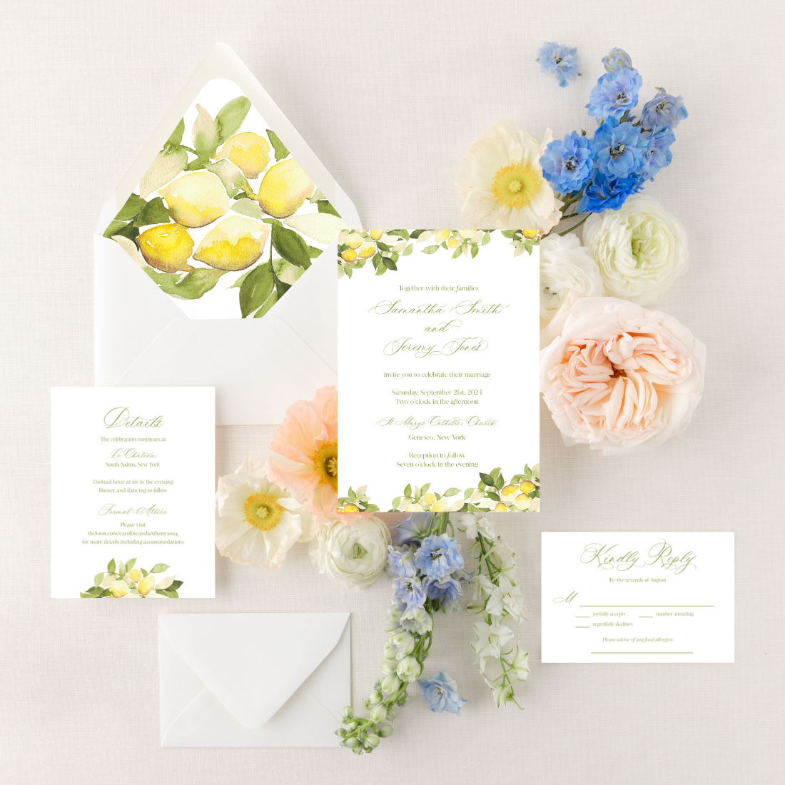 Lemon Blossom | Semi-Custom Watercolor Wedding Invitations