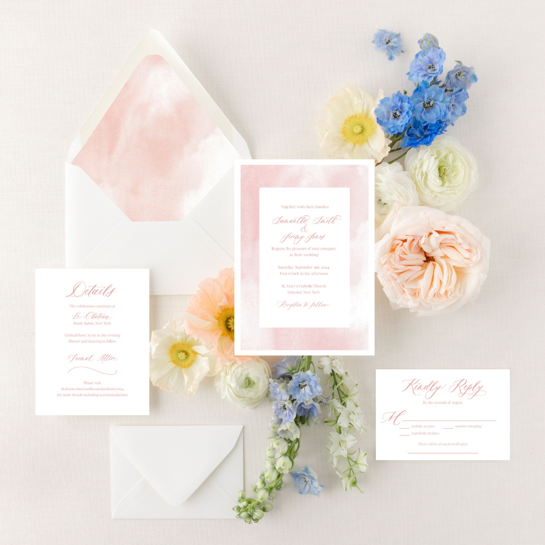 Pink Watercolor | Semi-Custom Watercolor Wedding Invitations