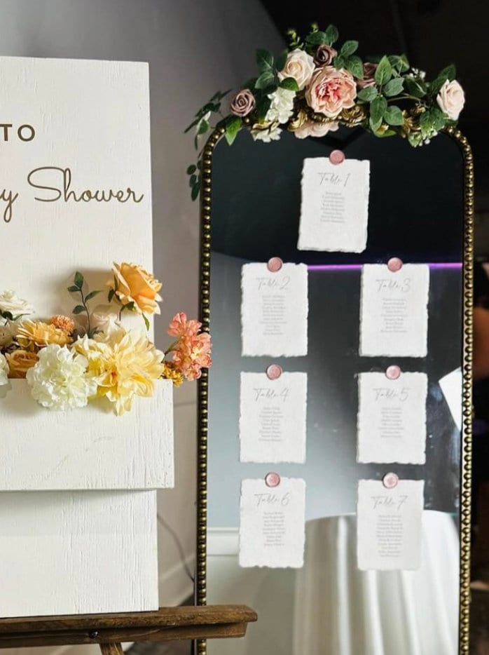 Green Handmade Paper Seating Chart Cards | Printed