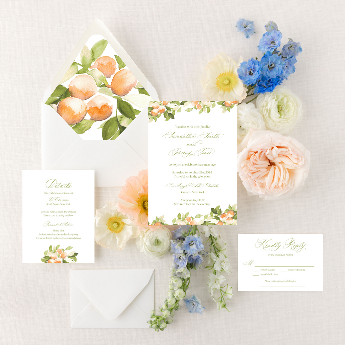 Orange Blossom | Semi-Custom Watercolor Wedding Invitations