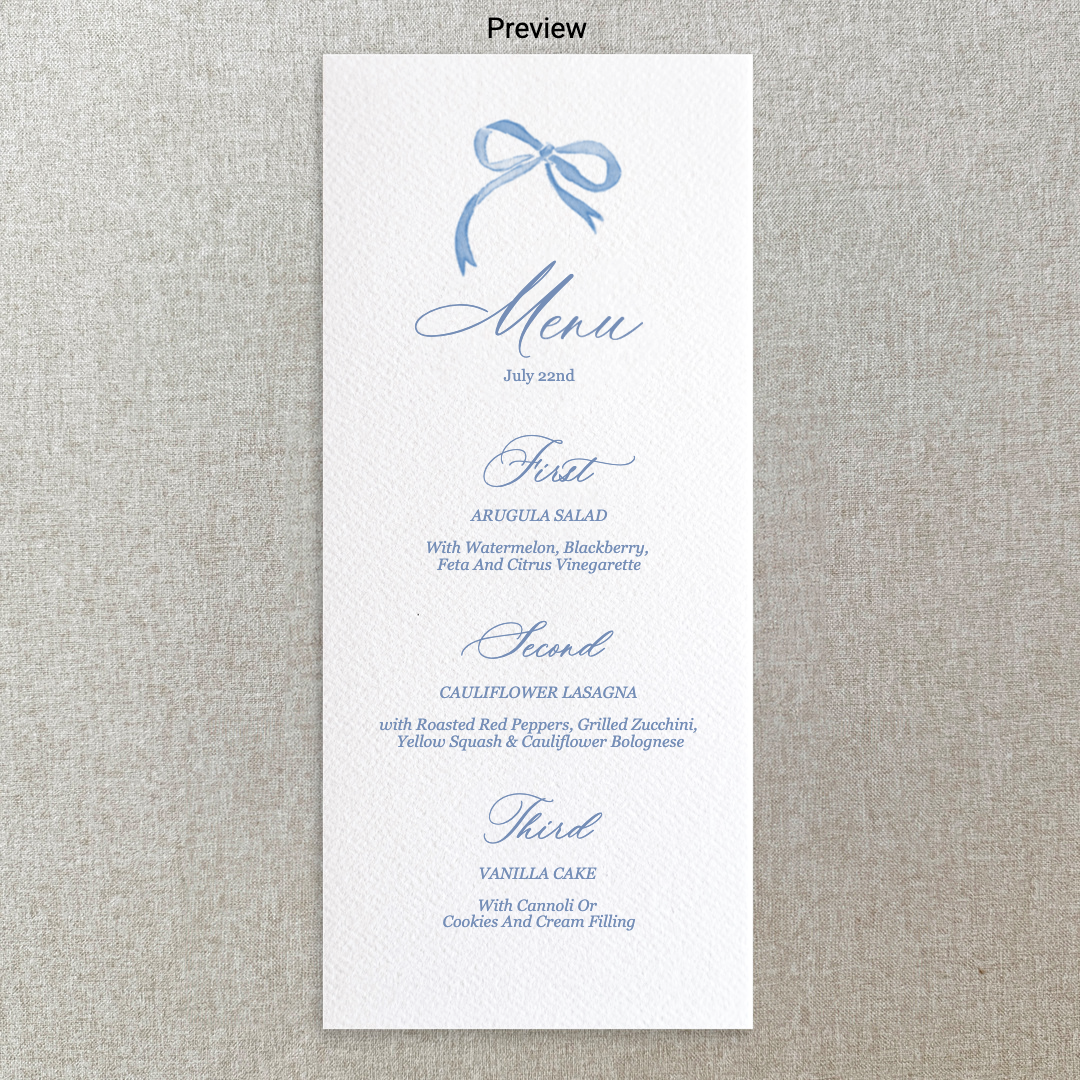Boy Baby Shower Blue Bow Menu
