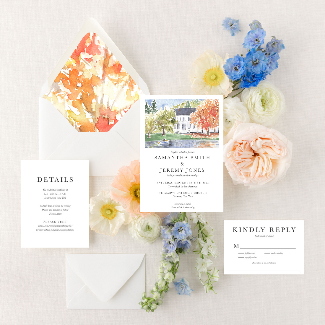 The Venue Collection 3 | Semi-Custom Watercolor Wedding Invitations | Custom Venue Artwork Included