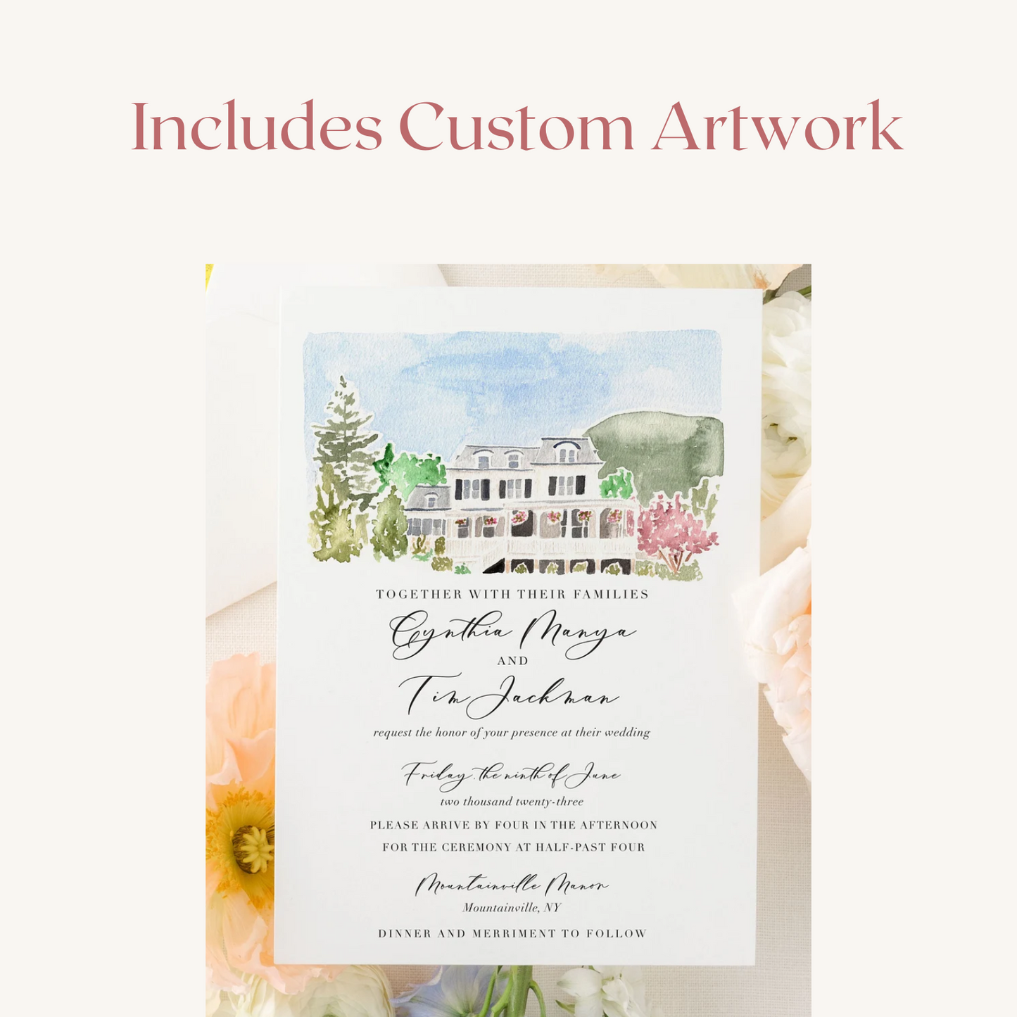 The Venue Collection | Semi-Custom Watercolor Wedding Invitations | Custom Venue Artwork Included