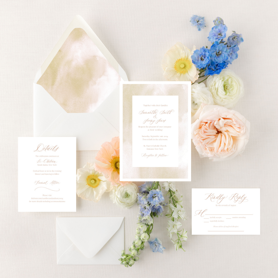 Neutral Watercolor | Semi-Custom Watercolor Wedding Invitations