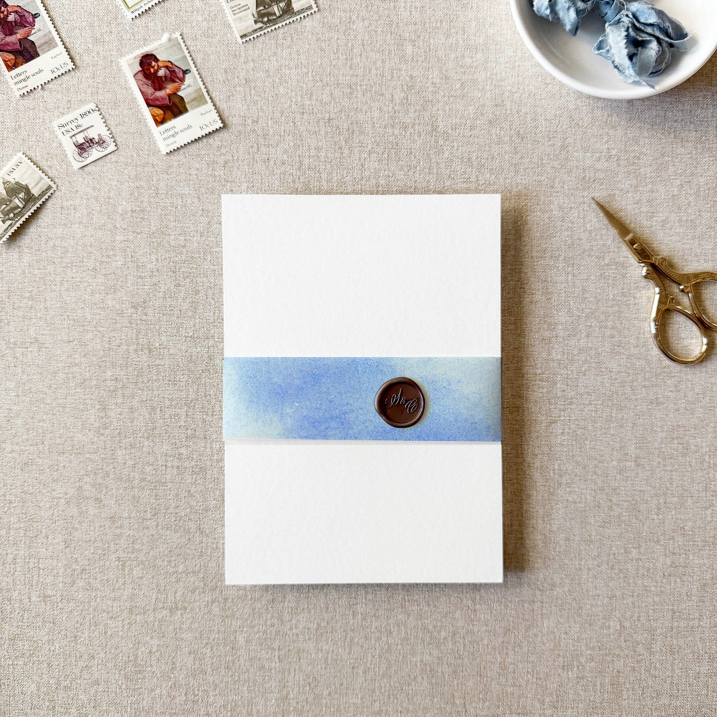Blue Watercolor Vellum Belly Band | Set of 10