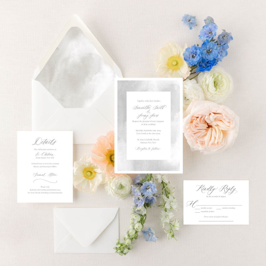 Grey Watercolor | Semi-Custom Watercolor Wedding Invitations