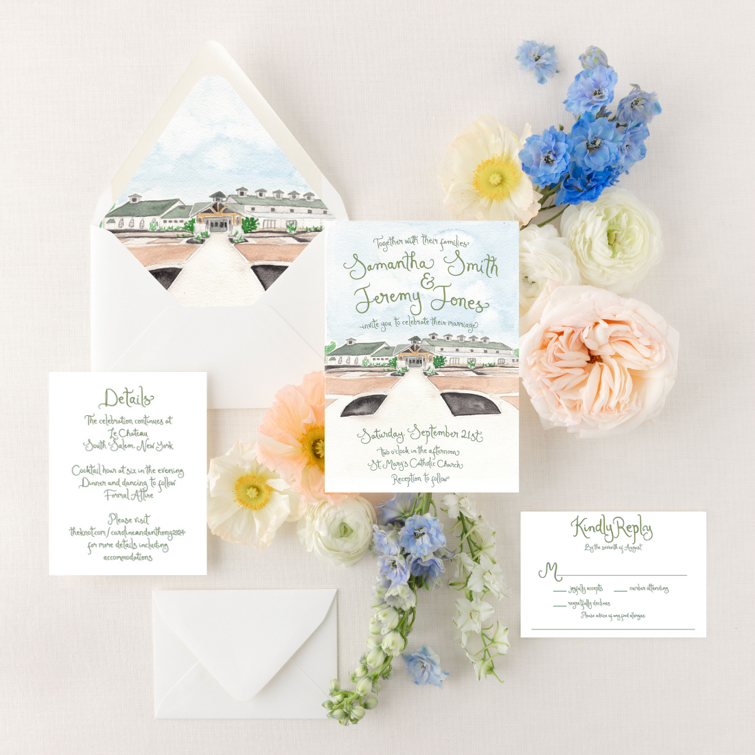 The Venue Collection 2 | Semi-Custom Watercolor Wedding Invitations | Custom Venue Artwork Included