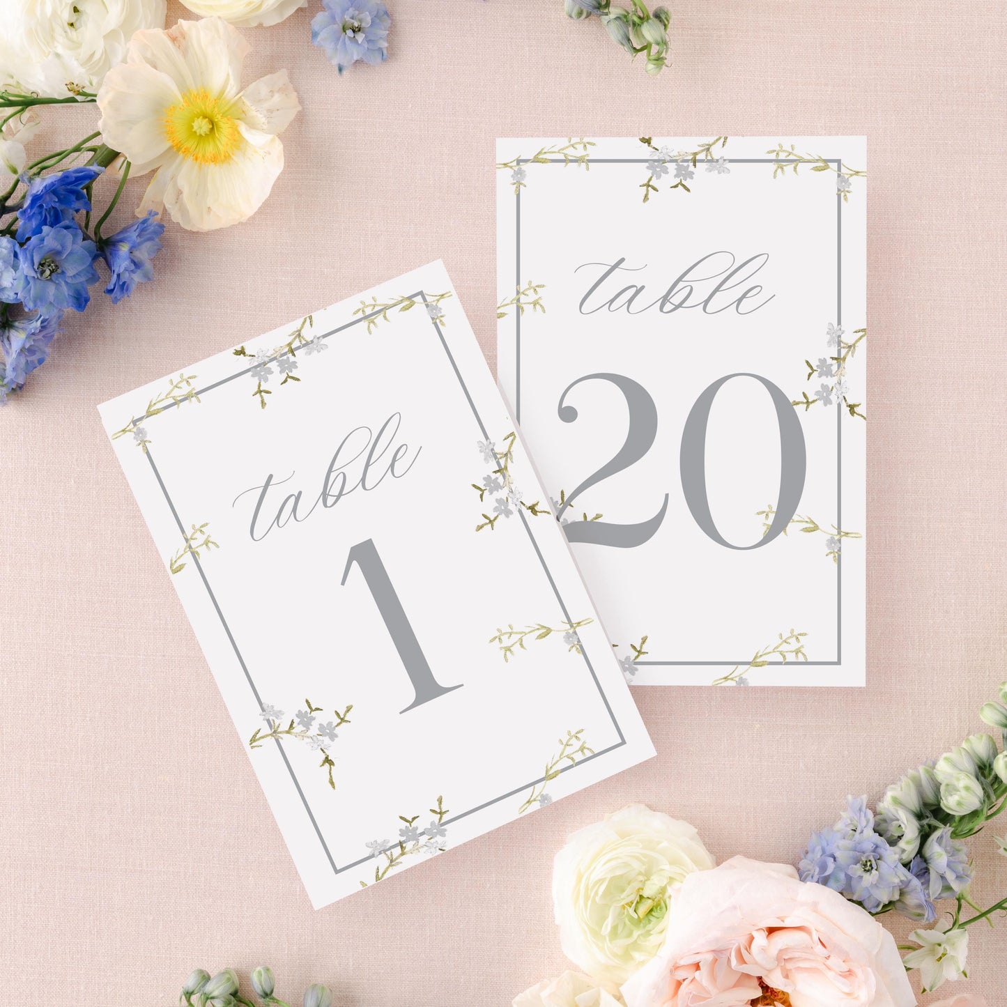 Grey Floral Watercolor Table Numbers | Watercolor Paper