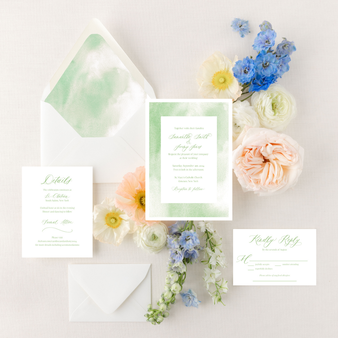 Green Watercolor | Semi-Custom Watercolor Wedding Invitations