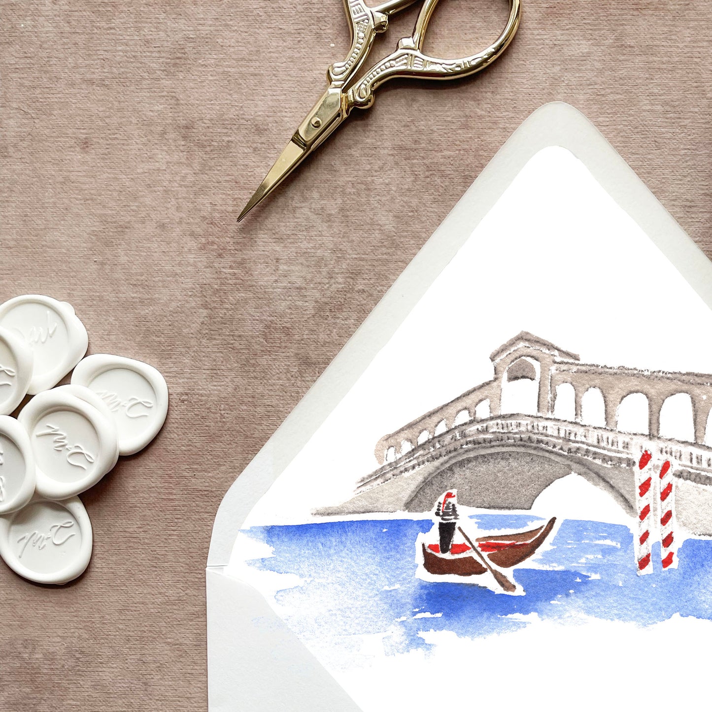 Venice Italy Watercolor Euroflap Envelope Liner | Set of 10 | For 5x7” invitations