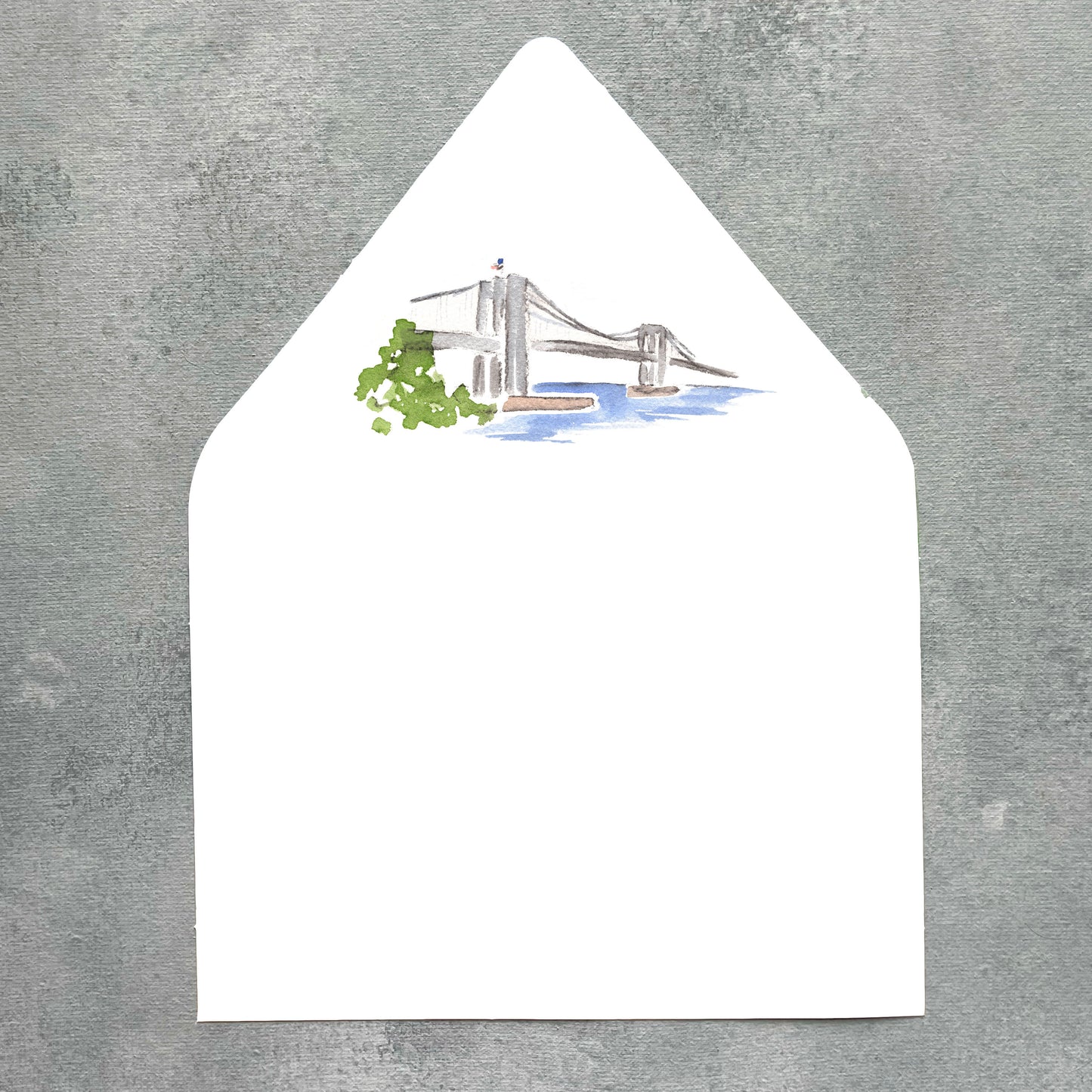 New York City Brooklyn Bridge Watercolor Euroflap Envelope Liner | Set of 10 | For 5x7” invitations