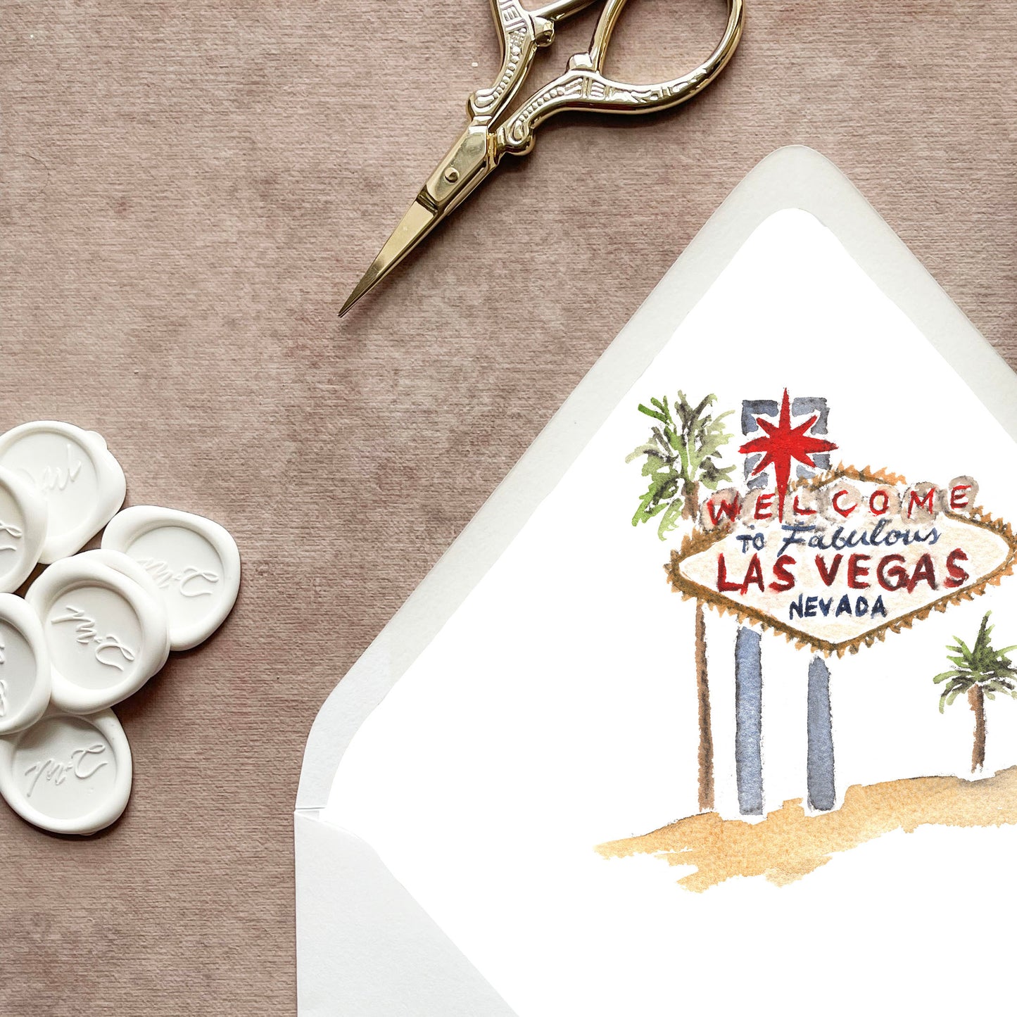 Las Vegas Nevada Watercolor Euroflap Envelope Liner | Set of 10 | For 5x7” invitations