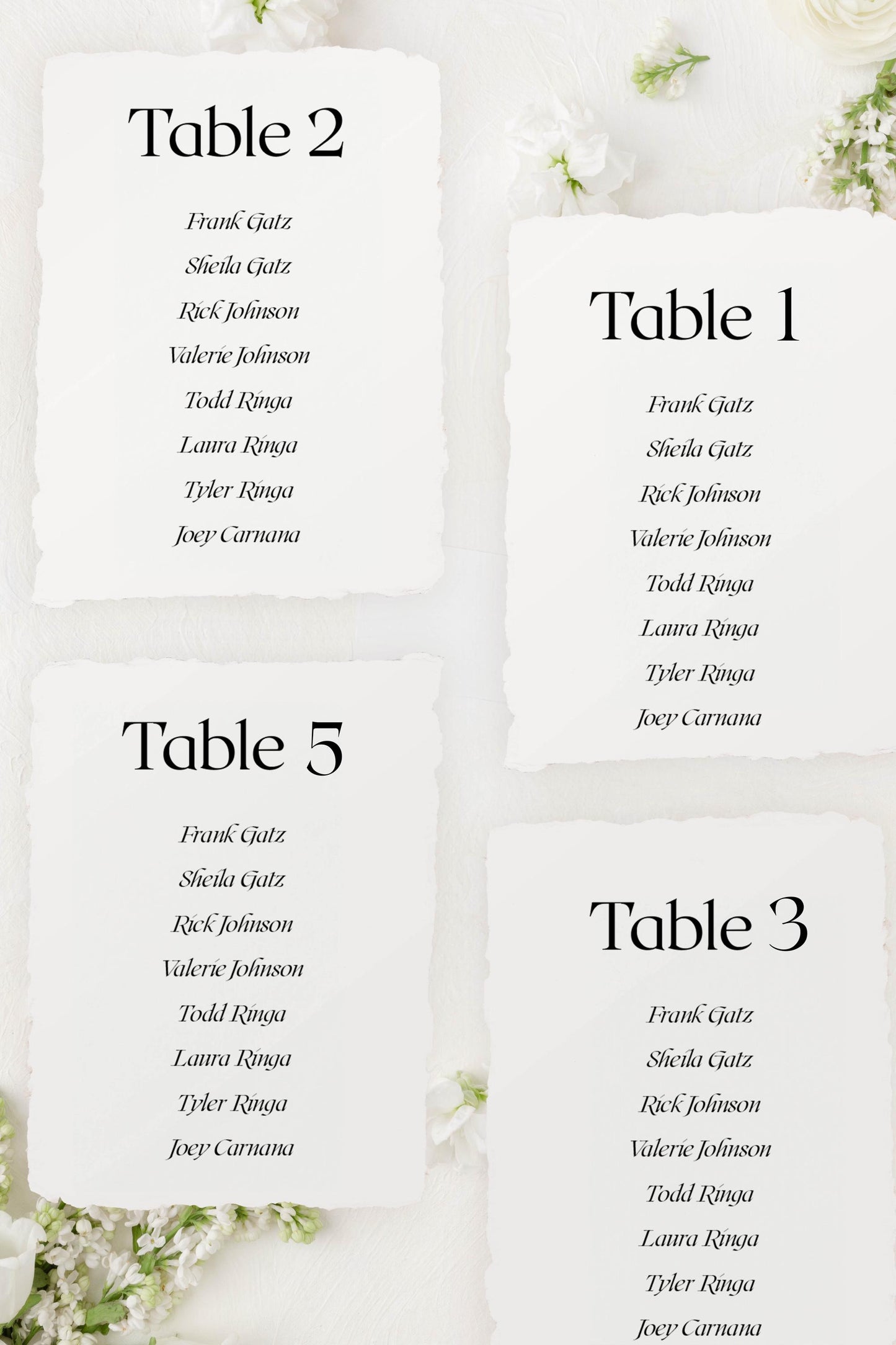 Modern Calligraphy Handmade Paper Seating Chart Cards | Printed