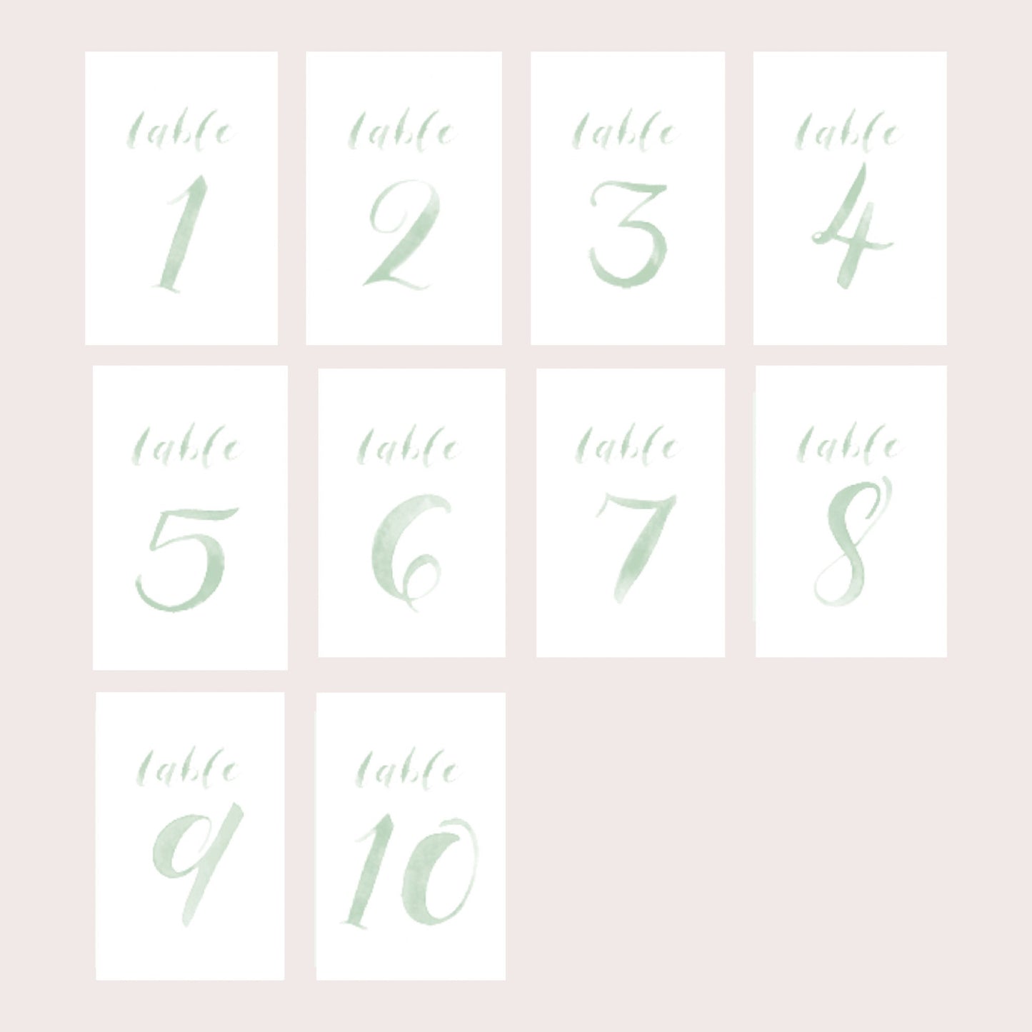 Sage Watercolor Table Numbers | Handmade Paper