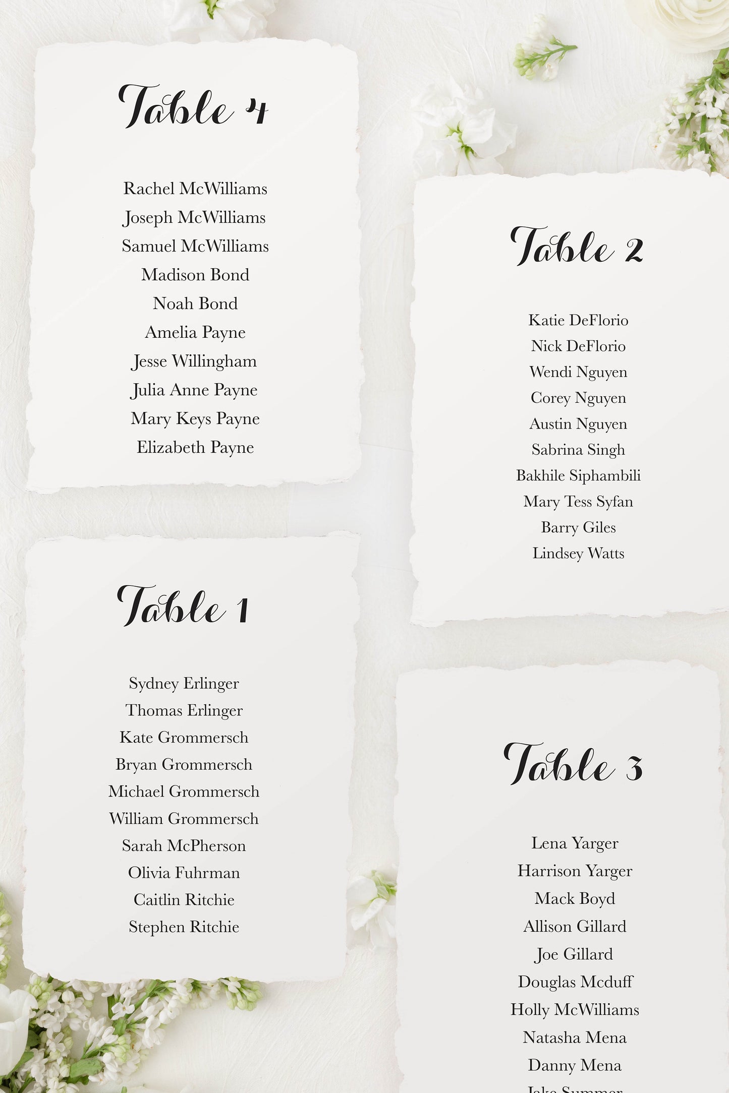 Handmade Paper Seating Chart Cards | Printed