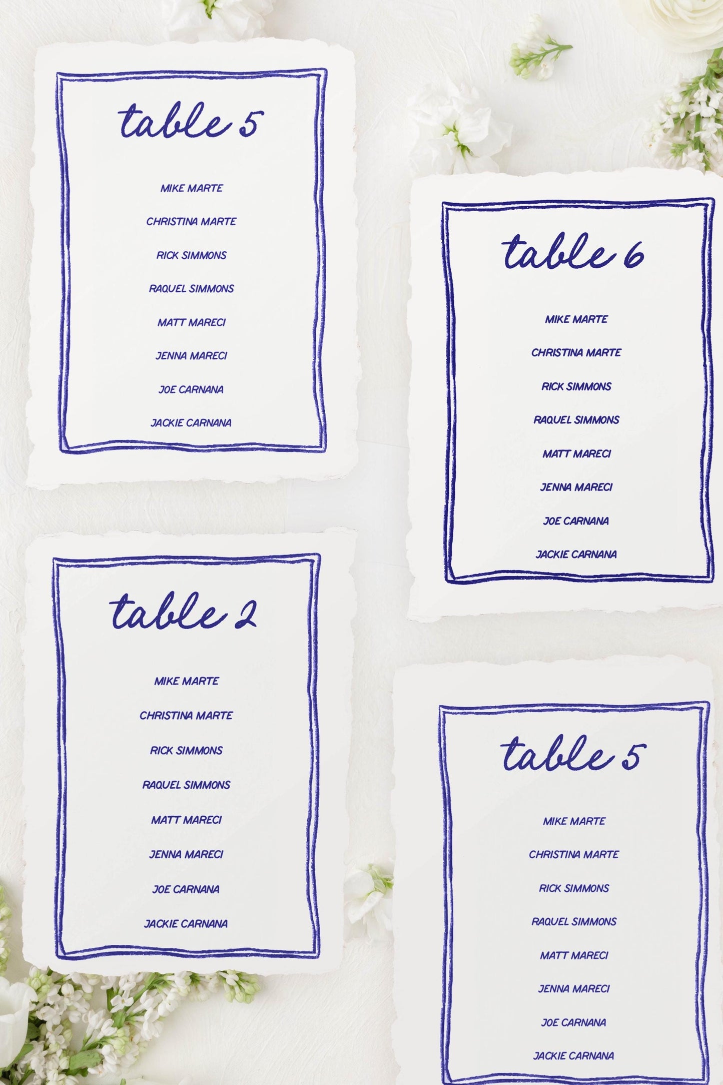 Green Handmade Paper Seating Chart Cards | Printed