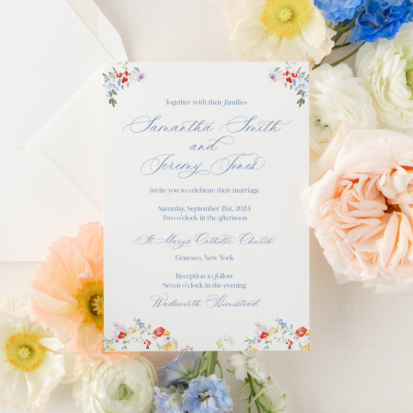 Bright Floral | Semi-Custom Watercolor Wedding Invitations