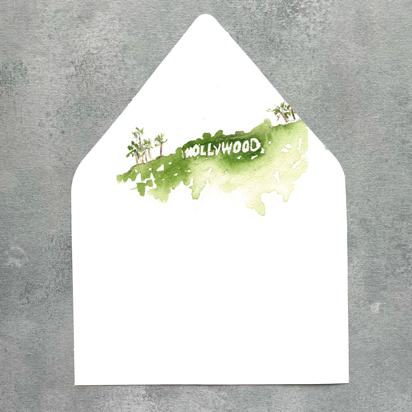 Los Angeles Hollywood Watercolor Euroflap Envelope Liner | Set of 10 | For 5x7” invitations