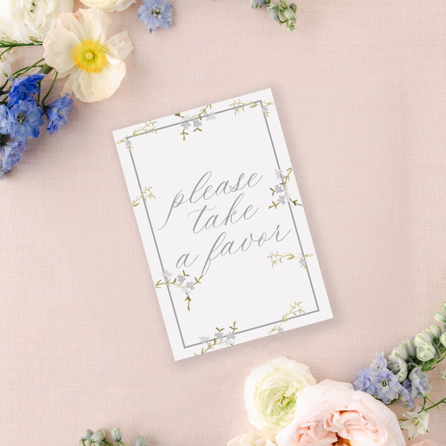 Grey Floral Wedding Sign | Take a Favor | 5x7" or 8x10"