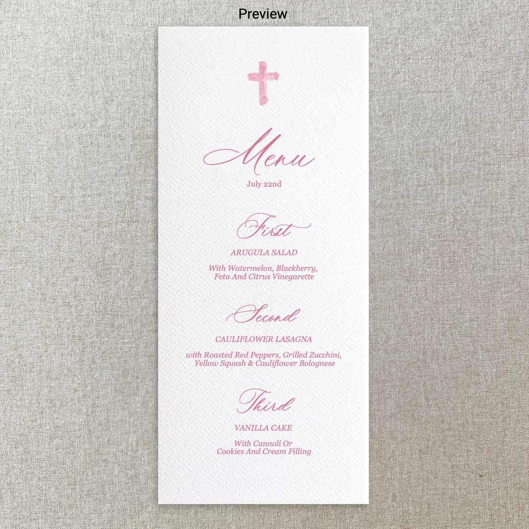 Pink Baptism Menu