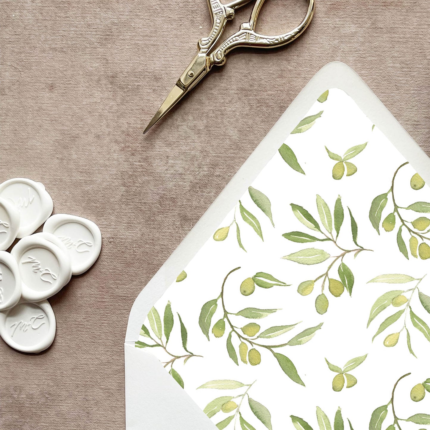 Italy Olive Branches Envelope Liner | Set of 10 | For 5x7” Invitations