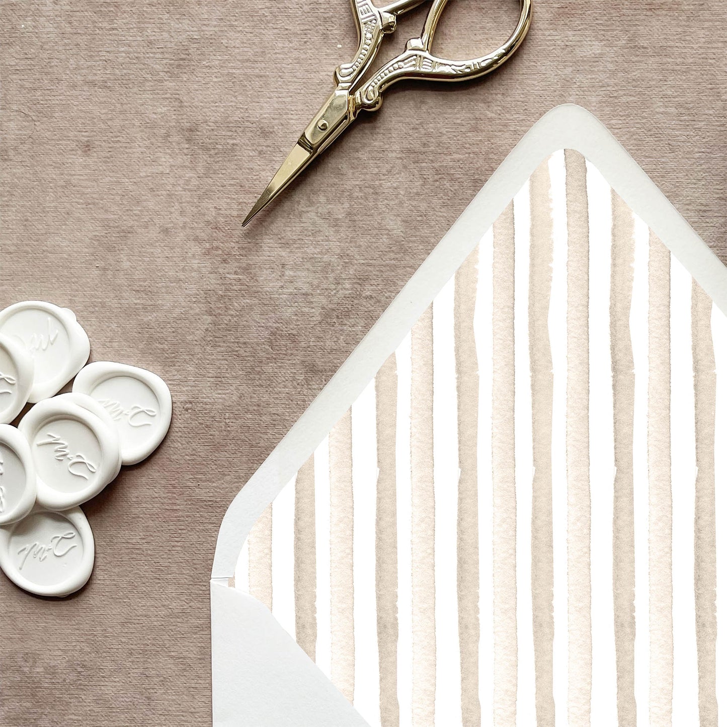 Neutral Beige Stripe Envelope Liner | Set of 10 | For 5x7” Invitations