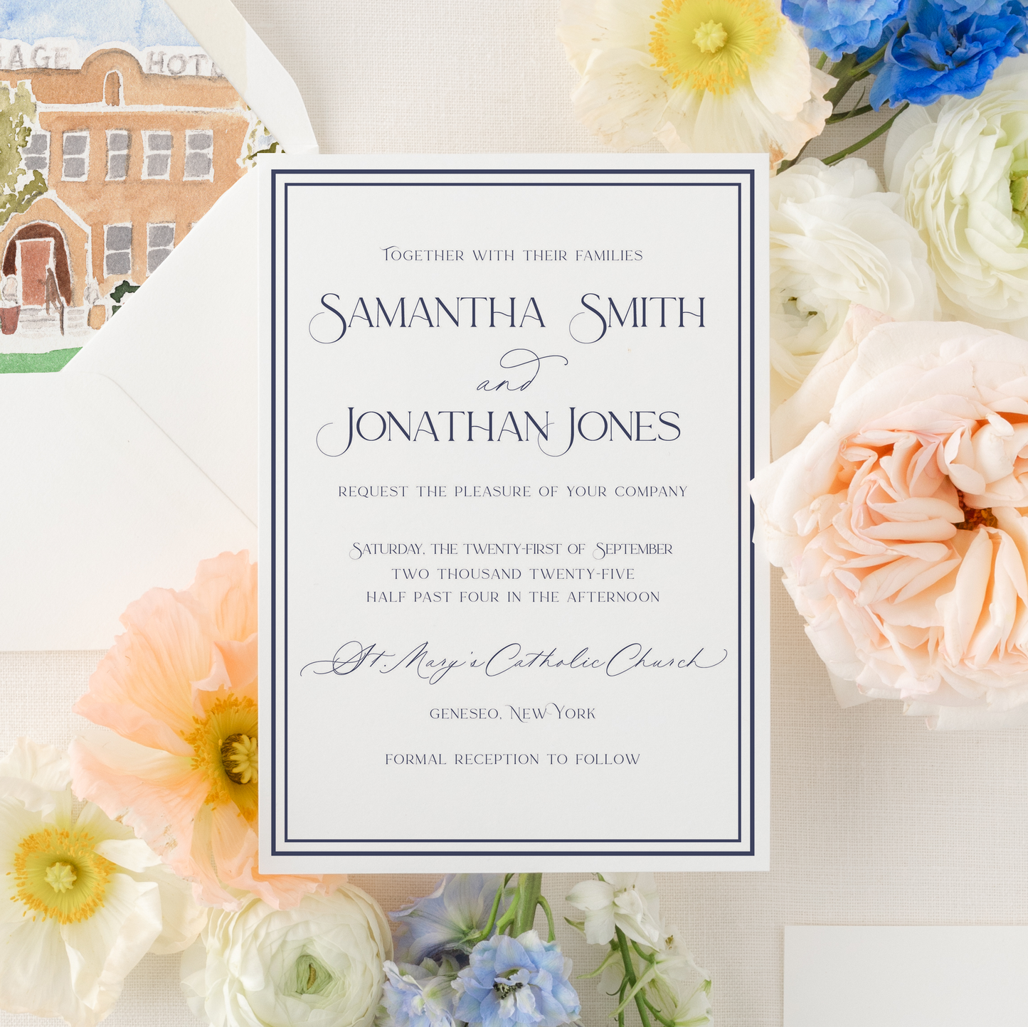 Classic Collection | Semi-Custom Watercolor Wedding Invitations | Custom Venue Artwork Included