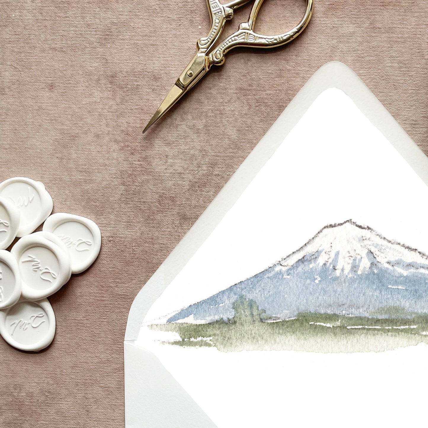 Mt Fuji Japan Watercolor Euroflap Envelope Liner | Set of 10 | For 5x7” invitations