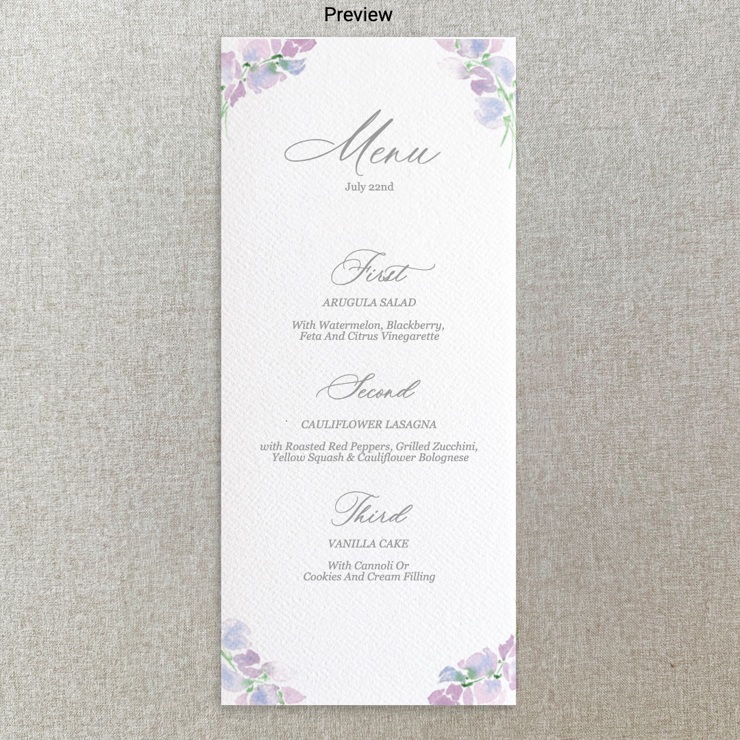 Purple Pea Flower Floral Menu