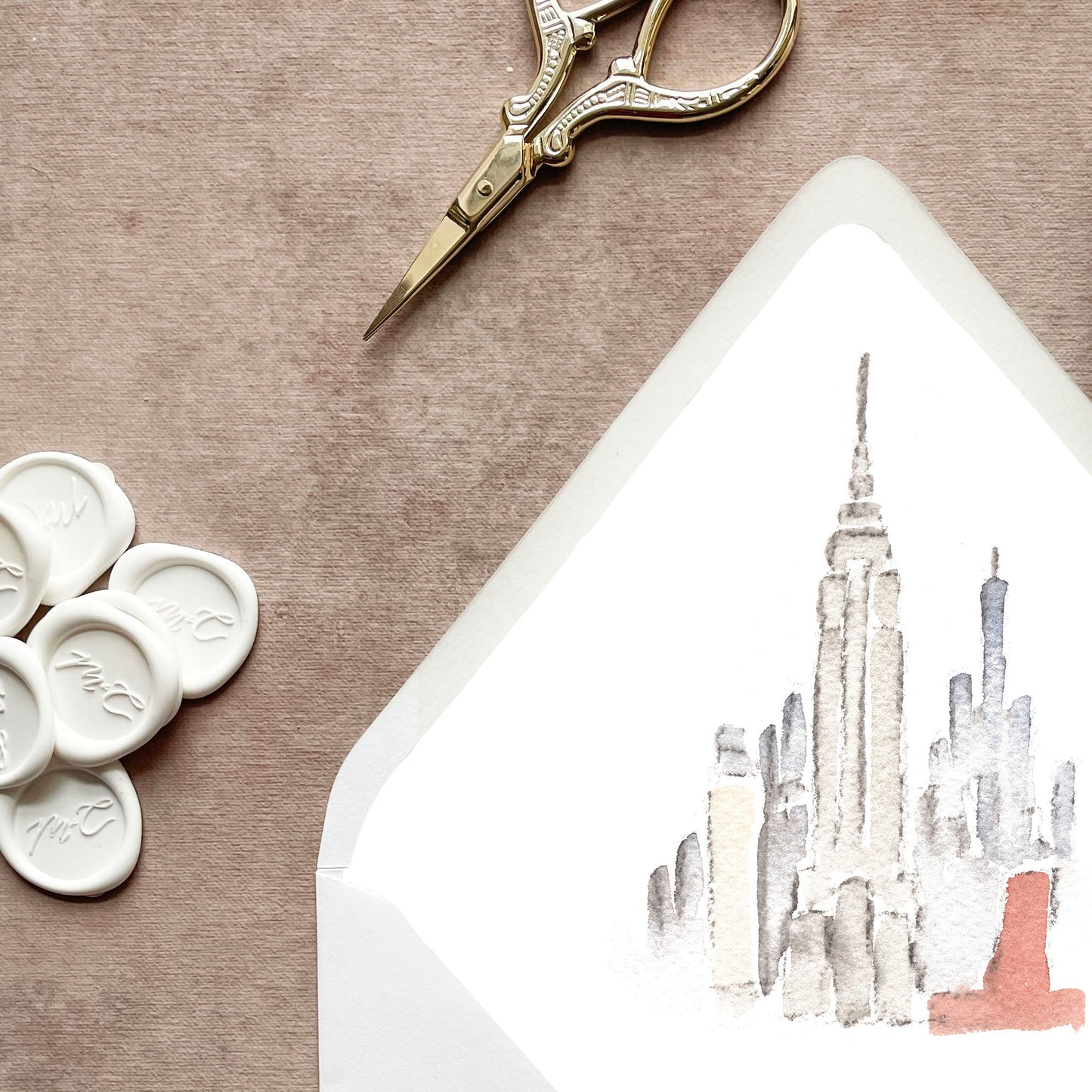 New York City Empire State Building Watercolor Euroflap Envelope Liner | Set of 10 | For 5x7” invitations