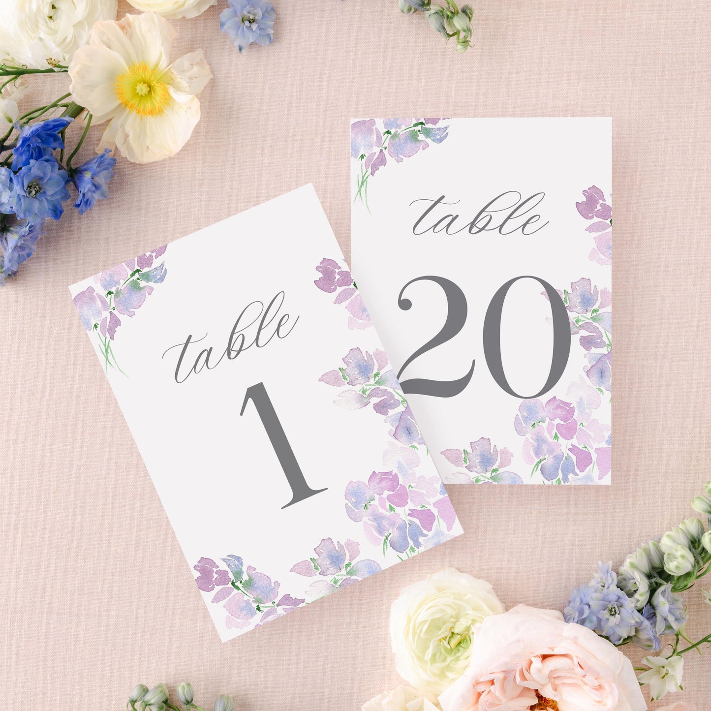 Purple Floral Watercolor Table Numbers | Watercolor Paper