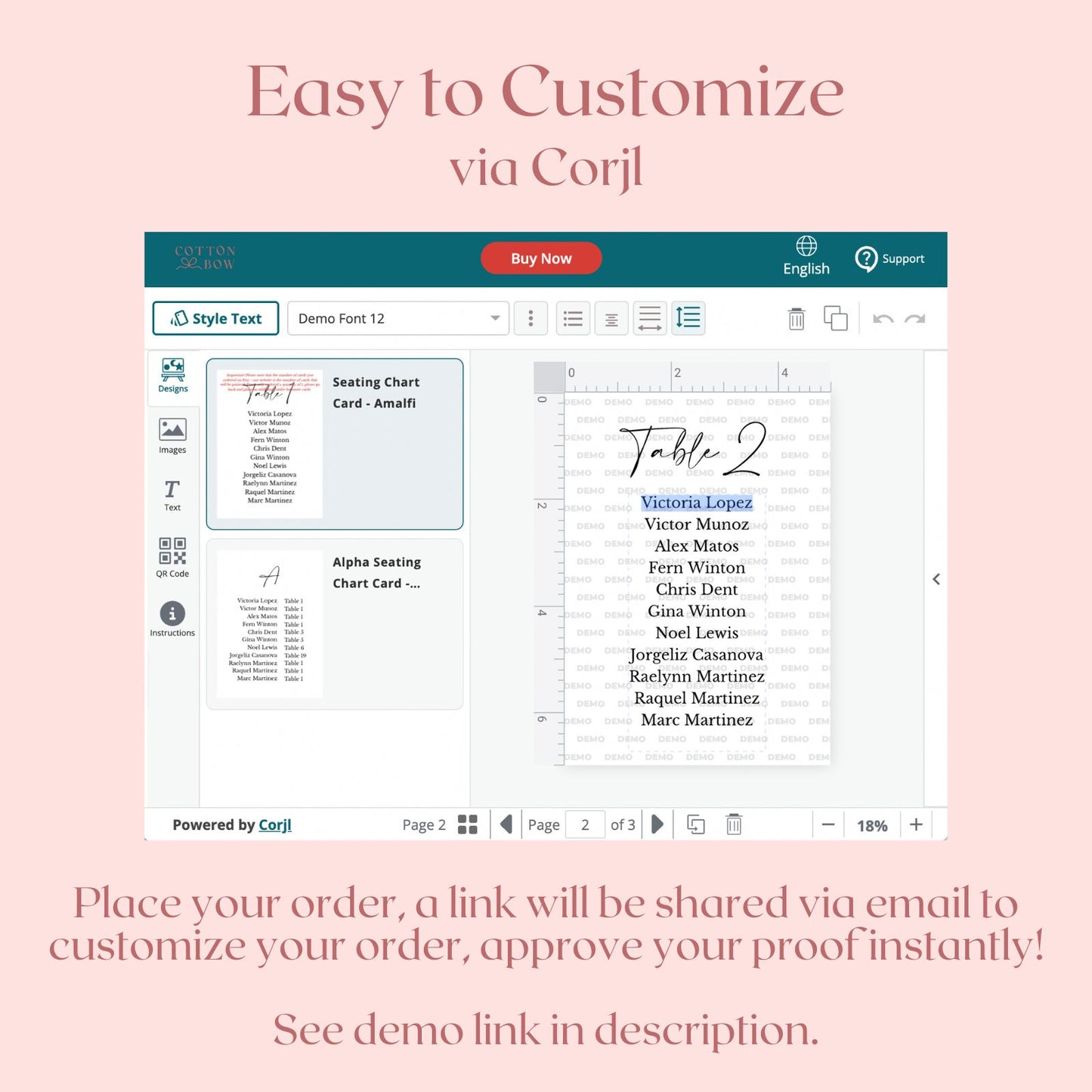 Handmade Paper Seating Chart Cards | Printed