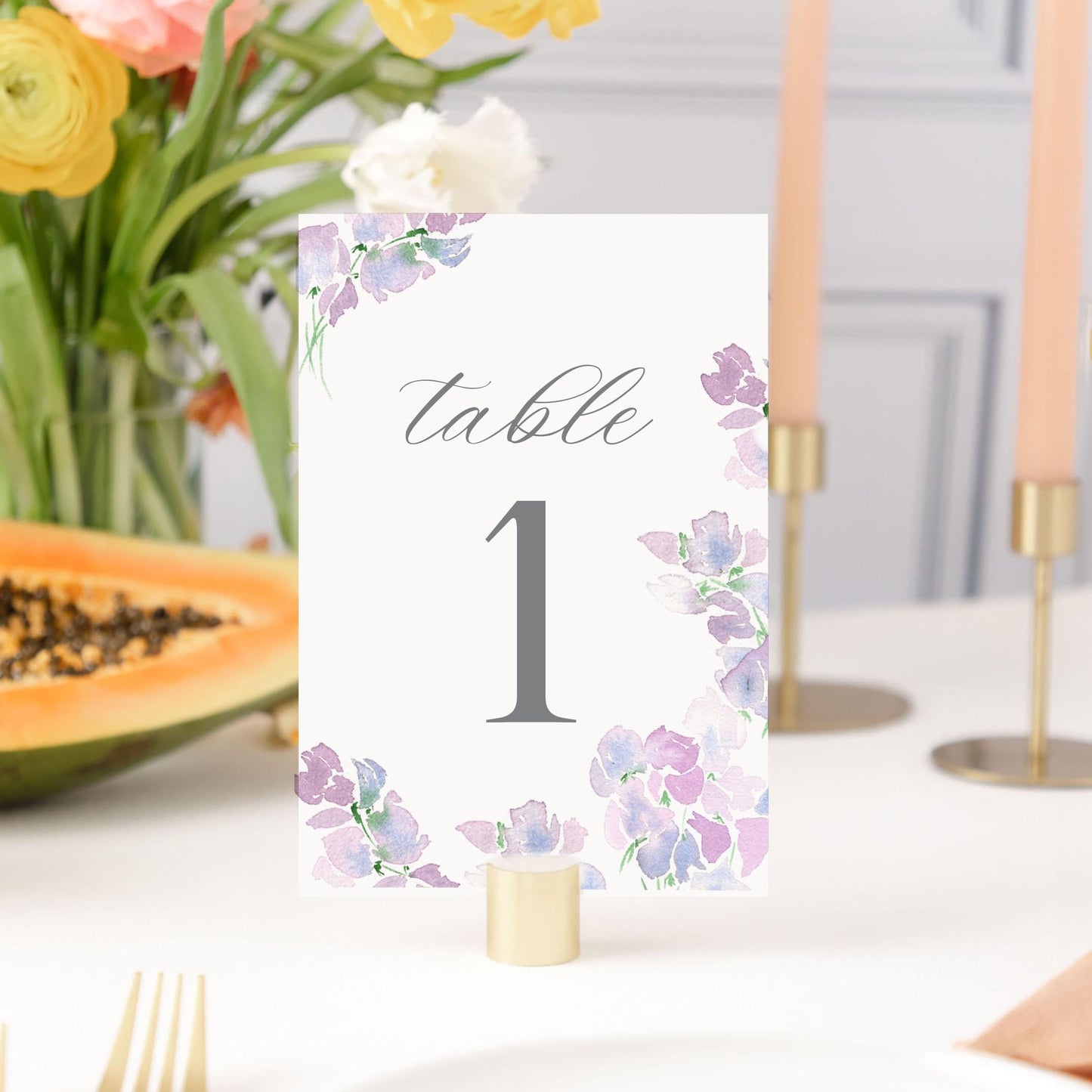 Purple Floral Watercolor Table Numbers | Watercolor Paper
