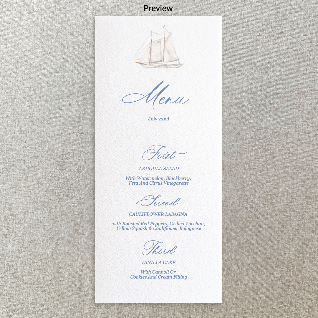Watercolor Sailboat Menu