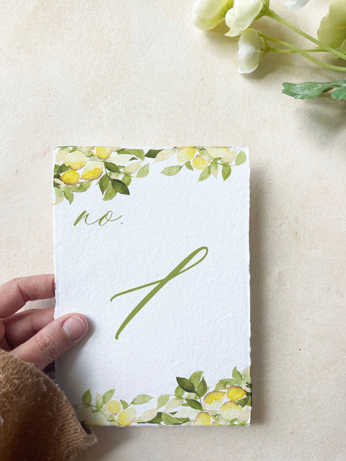 Yellow Lemons Watercolor Table Numbers | Handmade Paper
