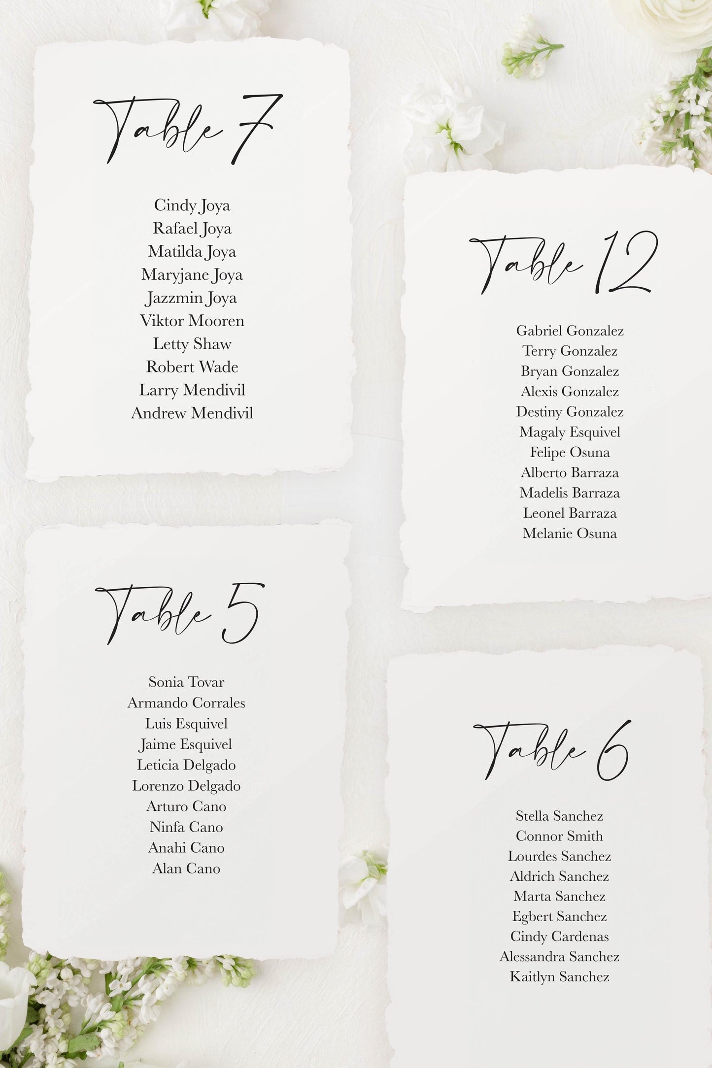 Watercolor Paper Seating Chart Cards | Printed