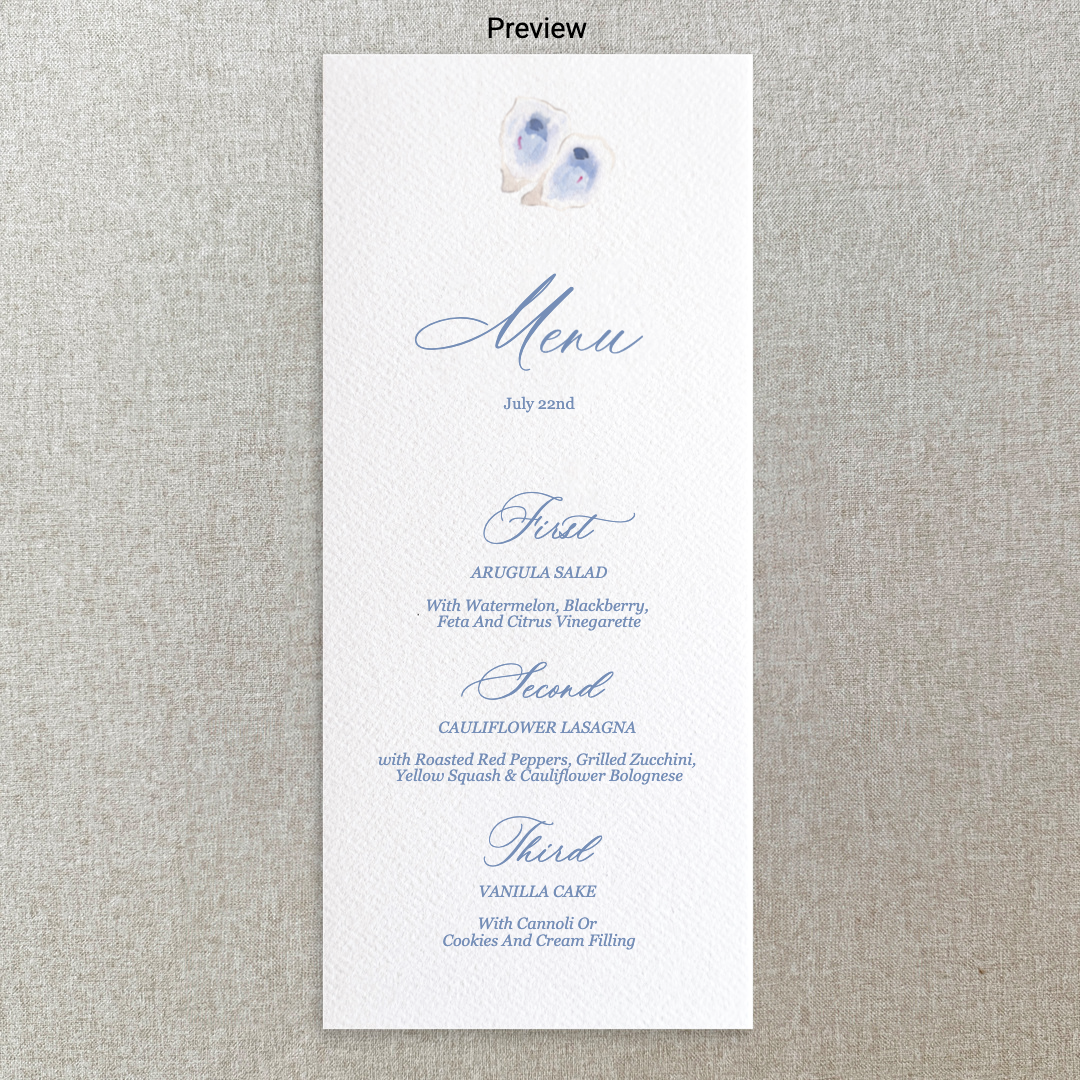 Watercolor Oyster Menu