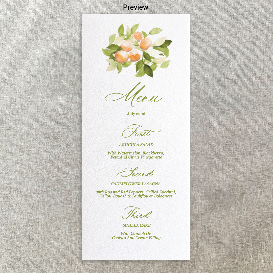 Watercolor Oranges Menu