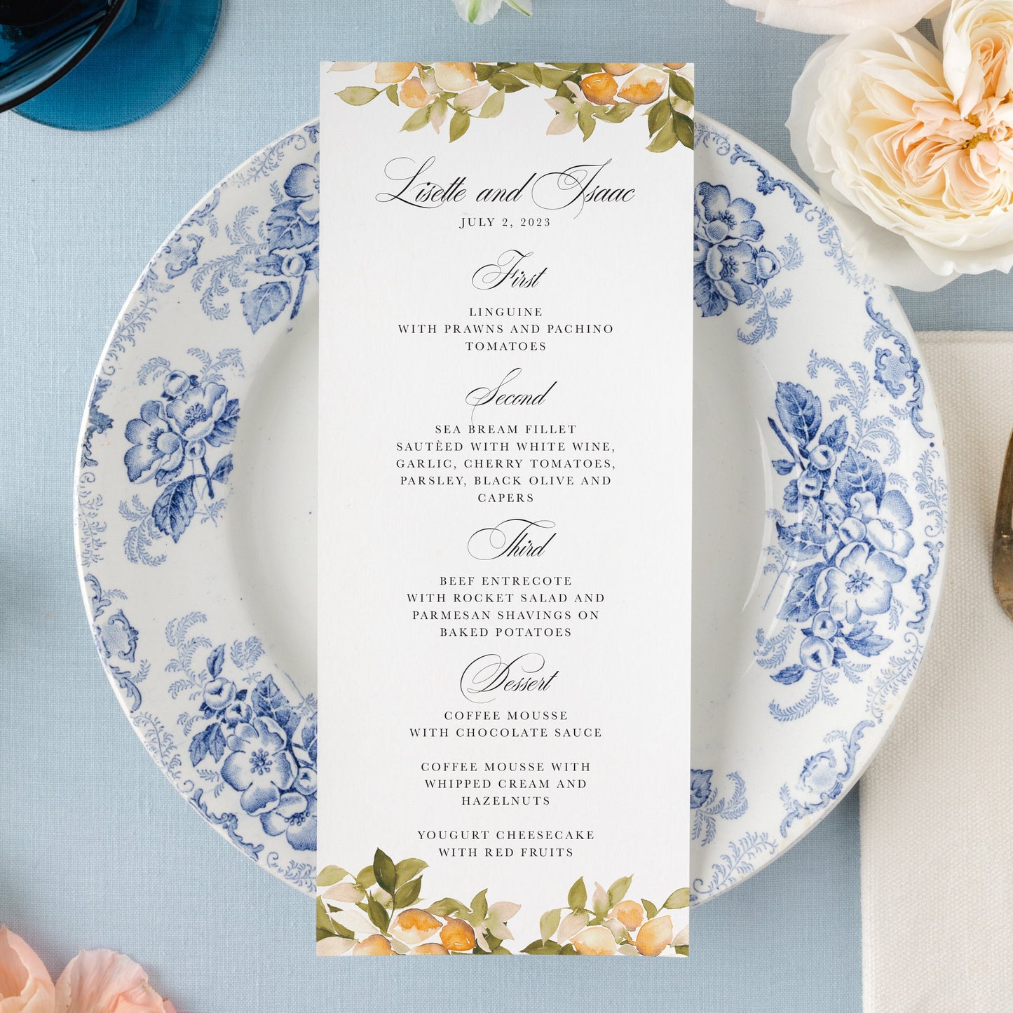 Orange Blossom Menus | Watercolor Paper | Set of 10